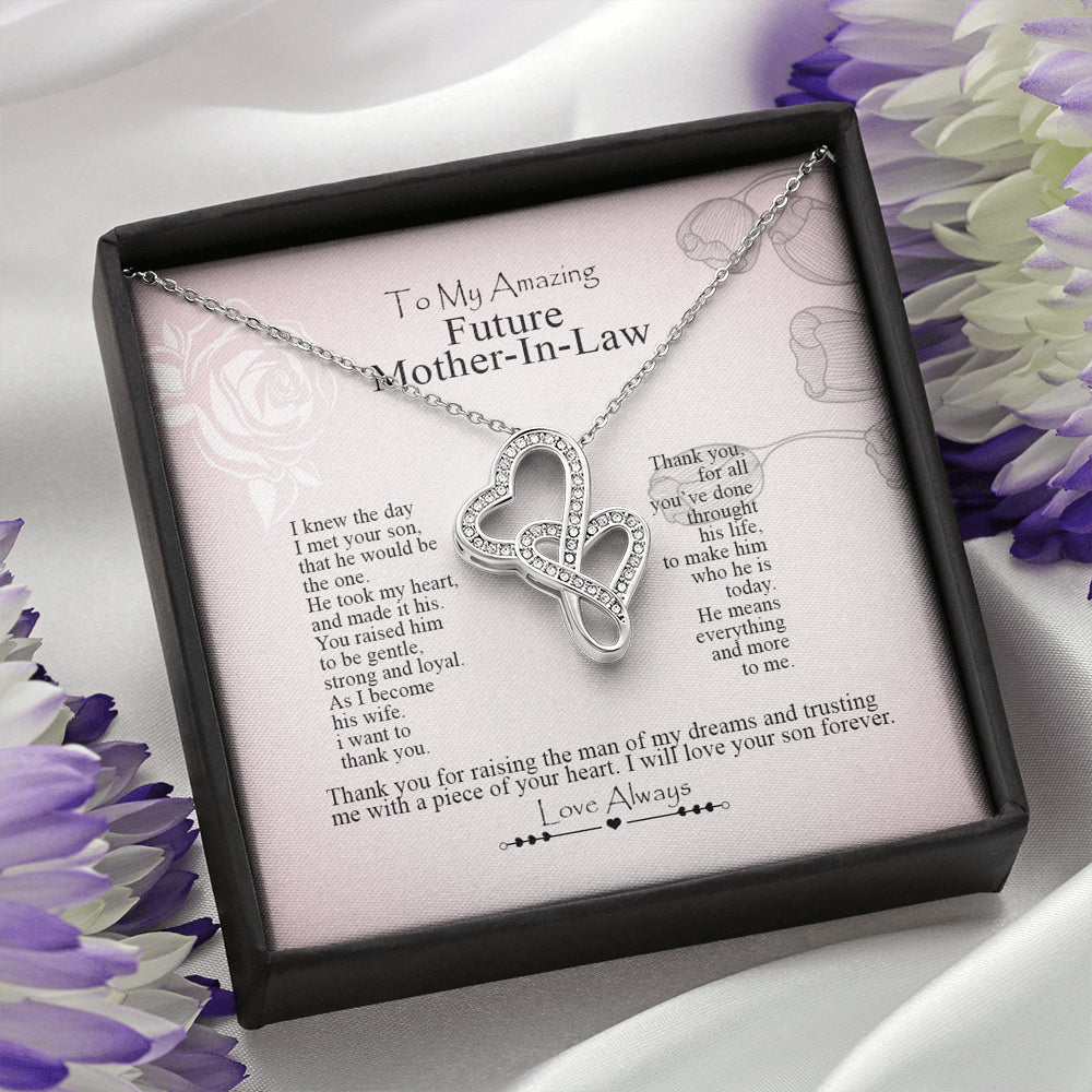 To My Future Mother-In-Law Double Hearts Necklace ;Gift from Bride, Thank you for raising the man of my dreams, Mother in Law Necklace Gift