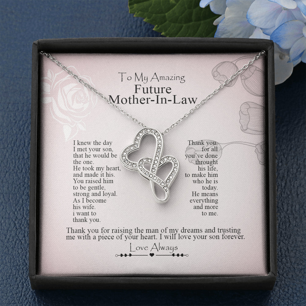 To My Future Mother-In-Law Double Hearts Necklace ;Gift from Bride, Thank you for raising the man of my dreams, Mother in Law Necklace Gift