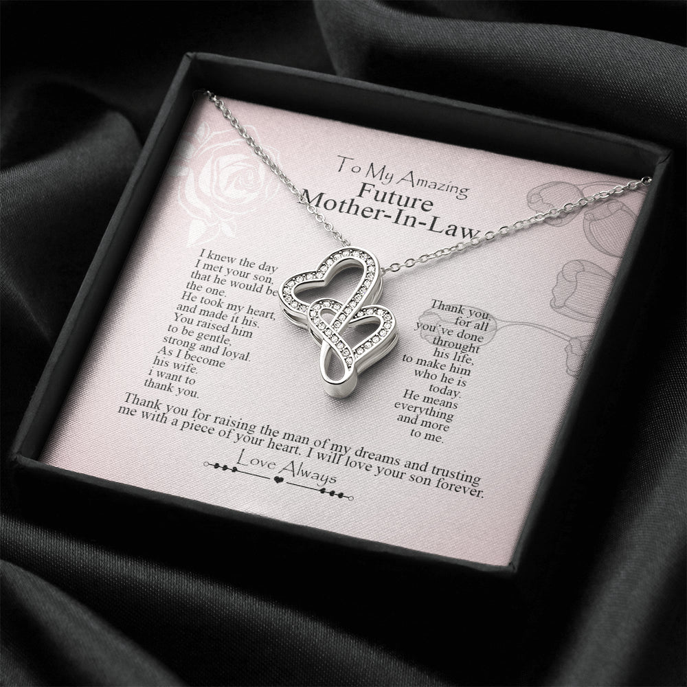 To My Future Mother-In-Law Double Hearts Necklace ;Gift from Bride, Thank you for raising the man of my dreams, Mother in Law Necklace Gift