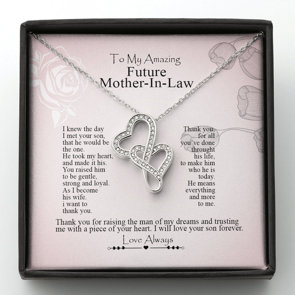 To My Future Mother-In-Law Double Hearts Necklace ;Gift from Bride, Thank you for raising the man of my dreams, Mother in Law Necklace Gift