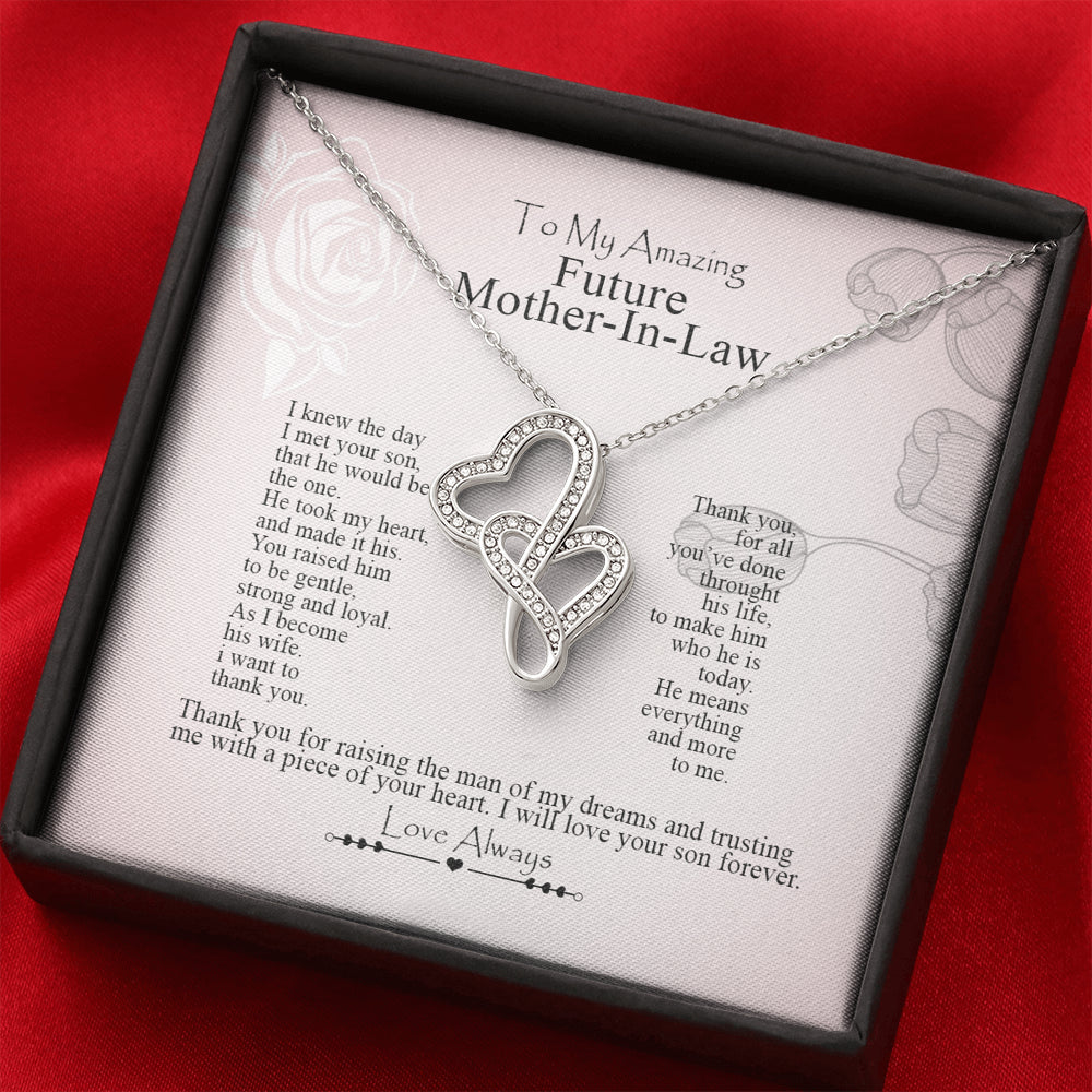 To My Future Mother-In-Law Double Hearts Necklace ;Gift from Bride, Thank you for raising the man of my dreams, Mother in Law Necklace Gift