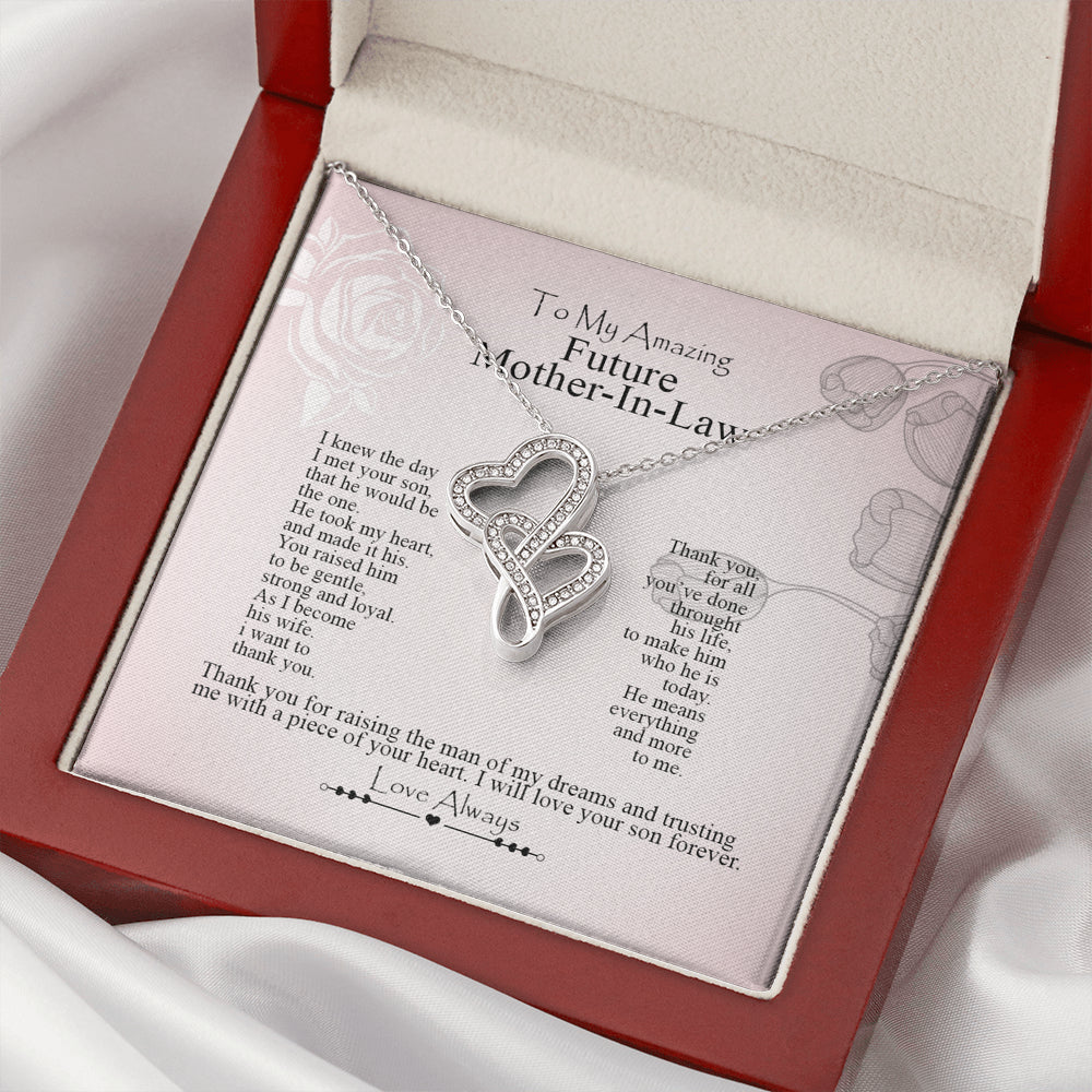 To My Future Mother-In-Law Double Hearts Necklace ;Gift from Bride, Thank you for raising the man of my dreams, Mother in Law Necklace Gift