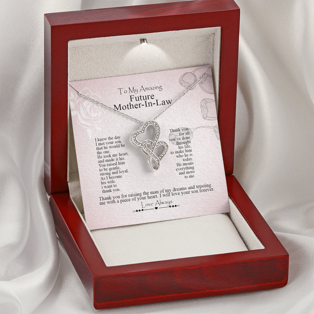 To My Future Mother-In-Law Double Hearts Necklace ;Gift from Bride, Thank you for raising the man of my dreams, Mother in Law Necklace Gift