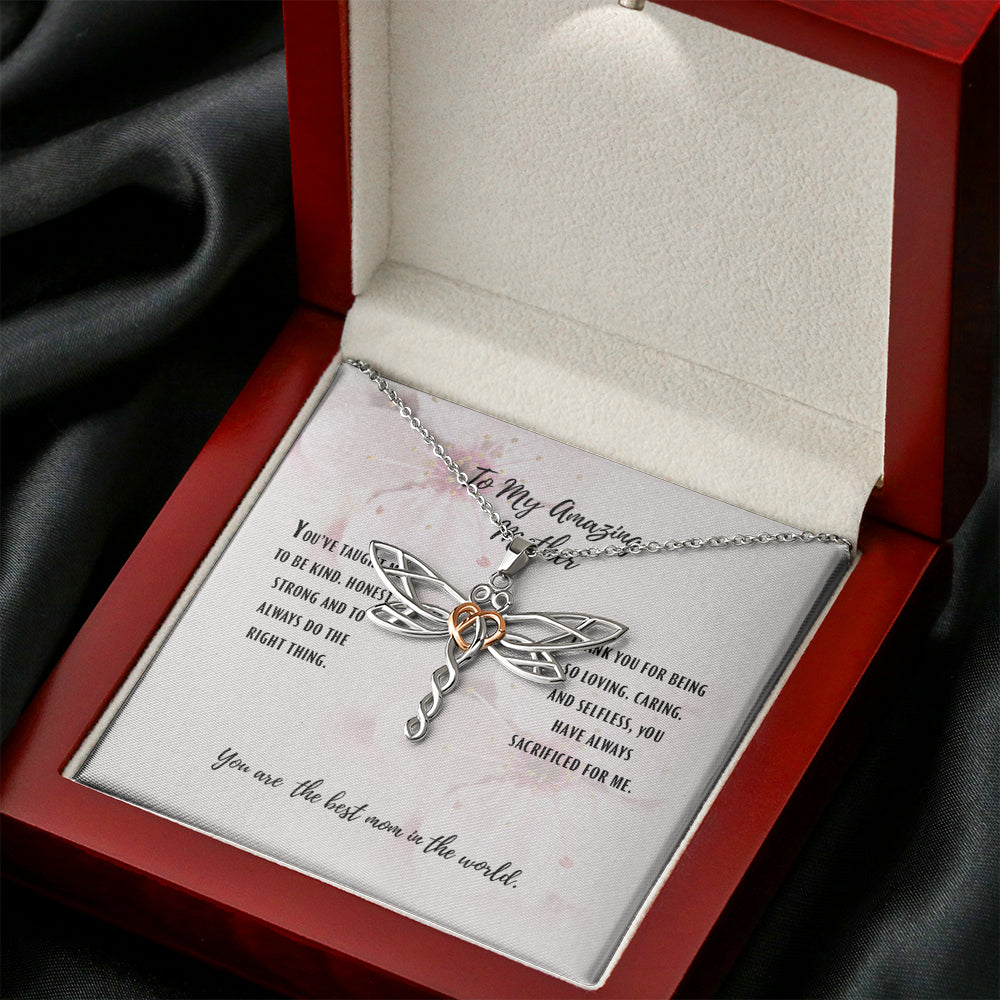 Meaningful Quote Mom Necklace - Necklace for Mom - to My Amazing Mother Pink - Mom Stunning Dragonfly Necklace On Christmas, Birthday