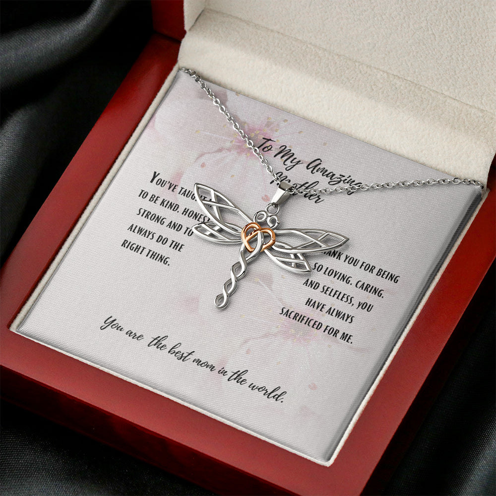 Meaningful Quote Mom Necklace - Necklace for Mom - to My Amazing Mother Pink - Mom Stunning Dragonfly Necklace On Christmas, Birthday