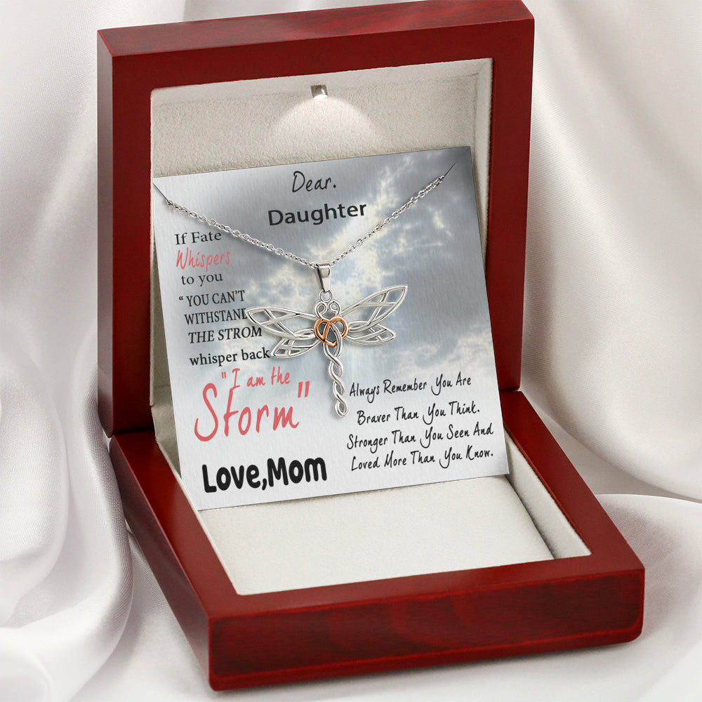 Customed Dear Daughter, You are The Storm Dragonfly Necklace, Gift for Daughter from Mother, Daughter Graduation, Birthday, On Christmas, Birthday