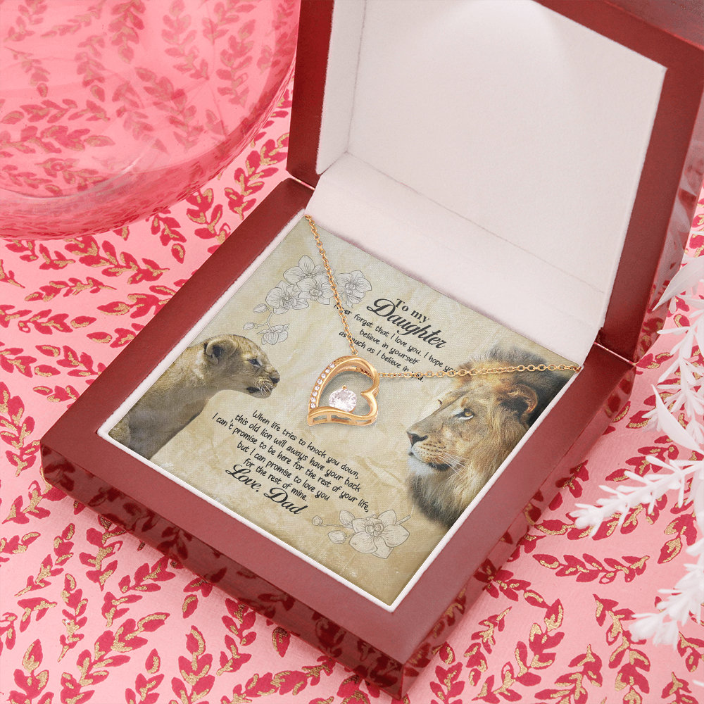 Lion from Dad to My Daughter Never Forget That I Love You Forever Love Heart Pendant Necklace, Gift for Daughter from Dad, Meaningful Gifts, Thoughtful Gifts for Daughter