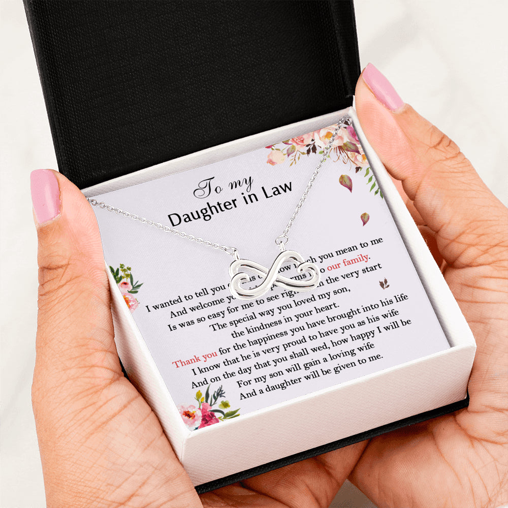 iWow Infinity Heart Necklace - to My Daughter-in-Law - Thank You for The Happiness Forever Love Pendant White Gold Plated Women Gift for Mother's Day, On Christmas, Birthday & Valentine's Day