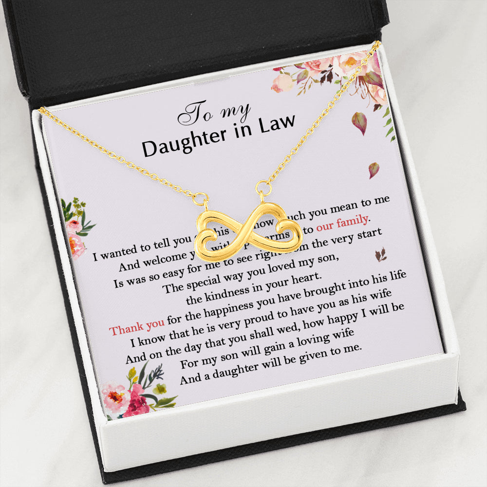 iWow Infinity Heart Necklace - to My Daughter-in-Law - Thank You for The Happiness Forever Love Pendant White Gold Plated Women Gift for Mother's Day, On Christmas, Birthday & Valentine's Day