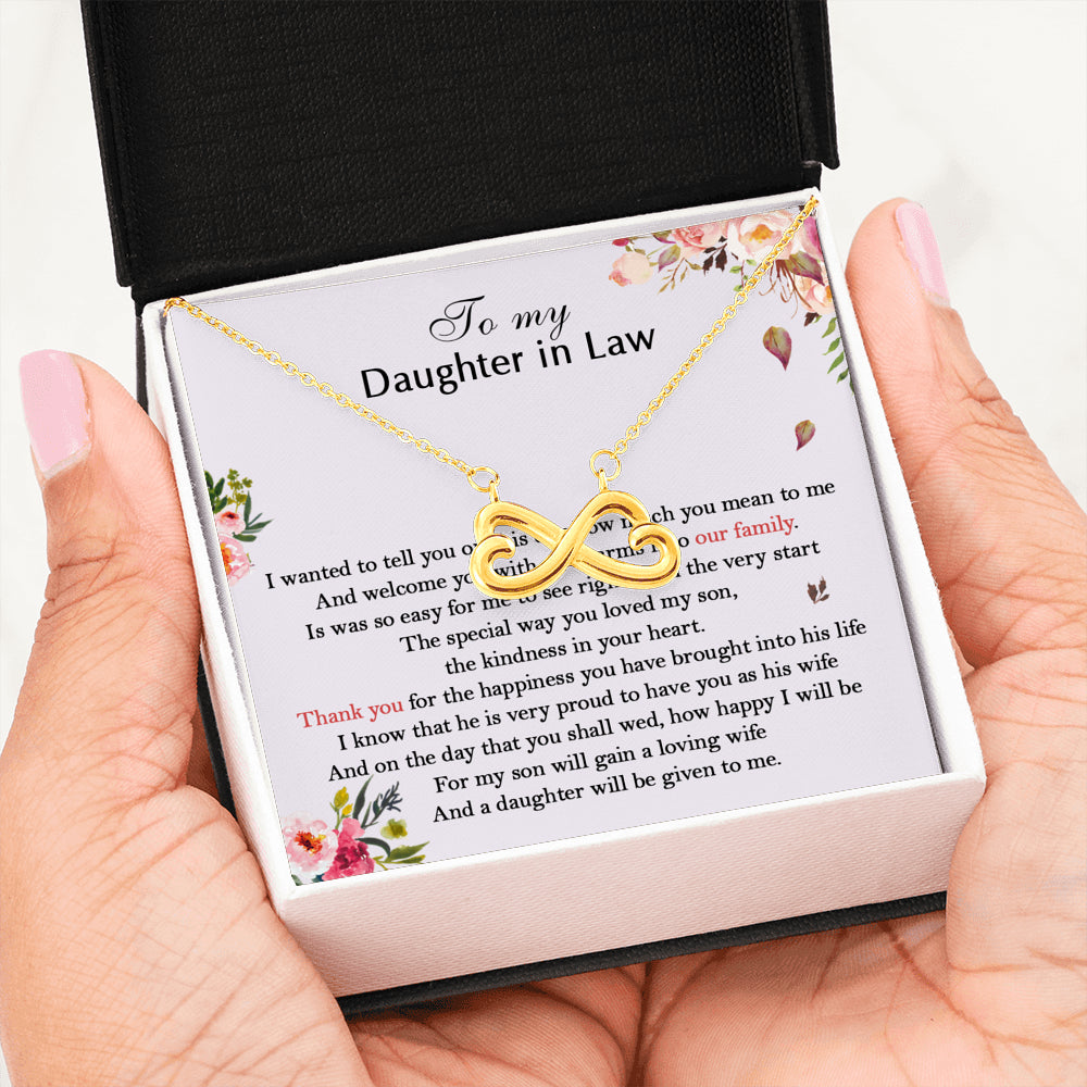 iWow Infinity Heart Necklace - to My Daughter-in-Law - Thank You for The Happiness Forever Love Pendant White Gold Plated Women Gift for Mother's Day, On Christmas, Birthday & Valentine's Day