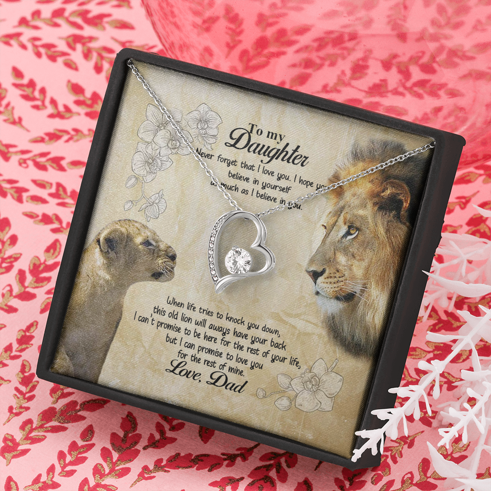 Lion from Dad to My Daughter Never Forget That I Love You Forever Love Heart Pendant Necklace, Gift for Daughter from Dad, Meaningful Gifts, Thoughtful Gifts for Daughter
