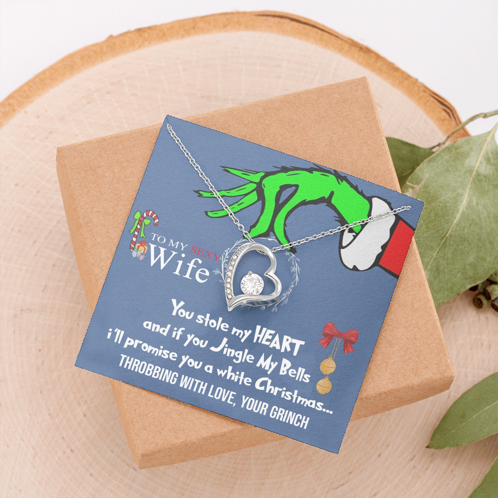 to My Sexy Wife Necklace, Funny Grinch Stole My Heart Christmas Card, Love Necklace Gifts, Christmas Necklace for Wife