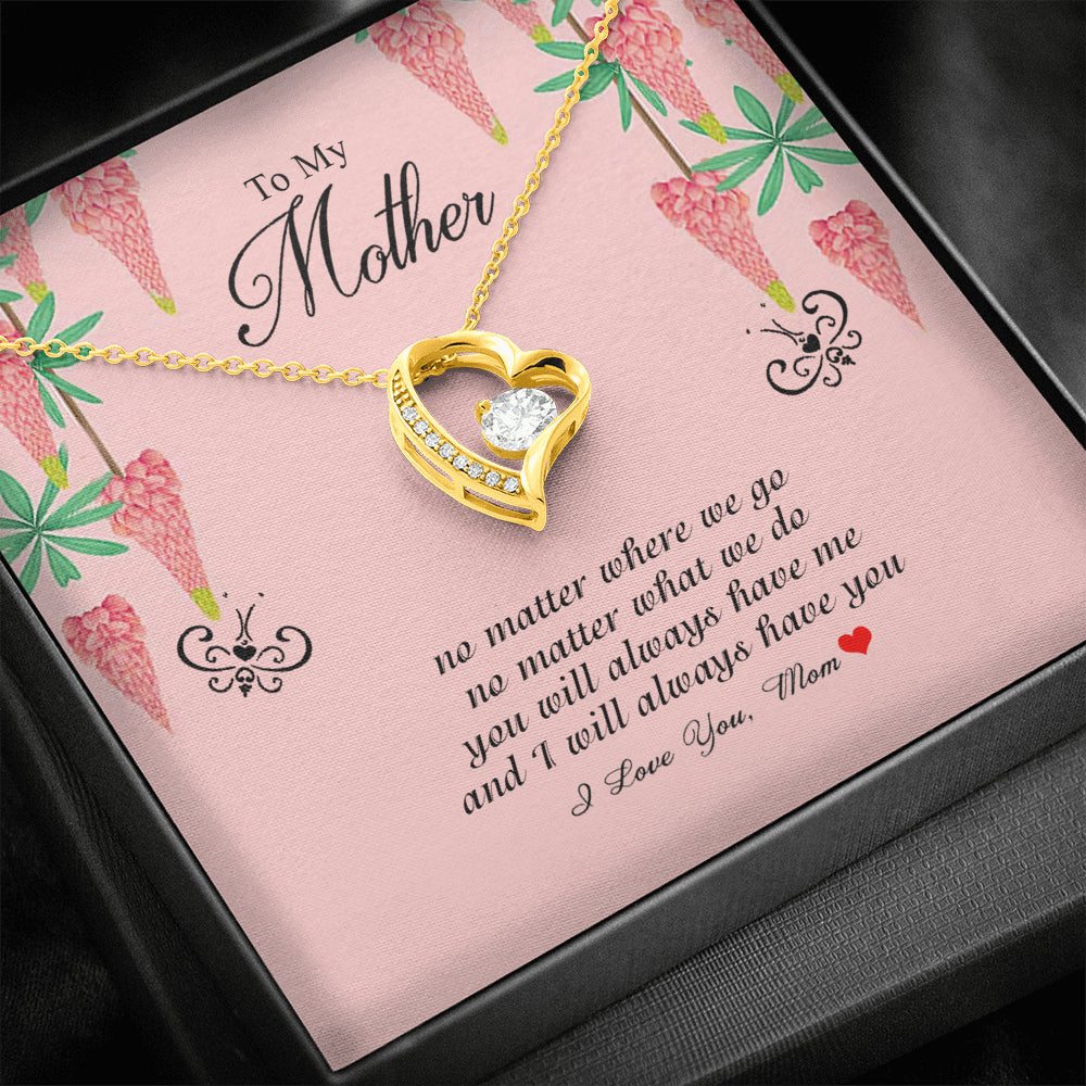 To My Mother Love Forever Heart Necklace Pendant 14K Gold Gifts For Mom - Jewelry Necklaces Chain 22 Inches For Mommy From Daughter, Son With Love Quote - Birthday, Mother's Day, X-mas Gift Box P18
