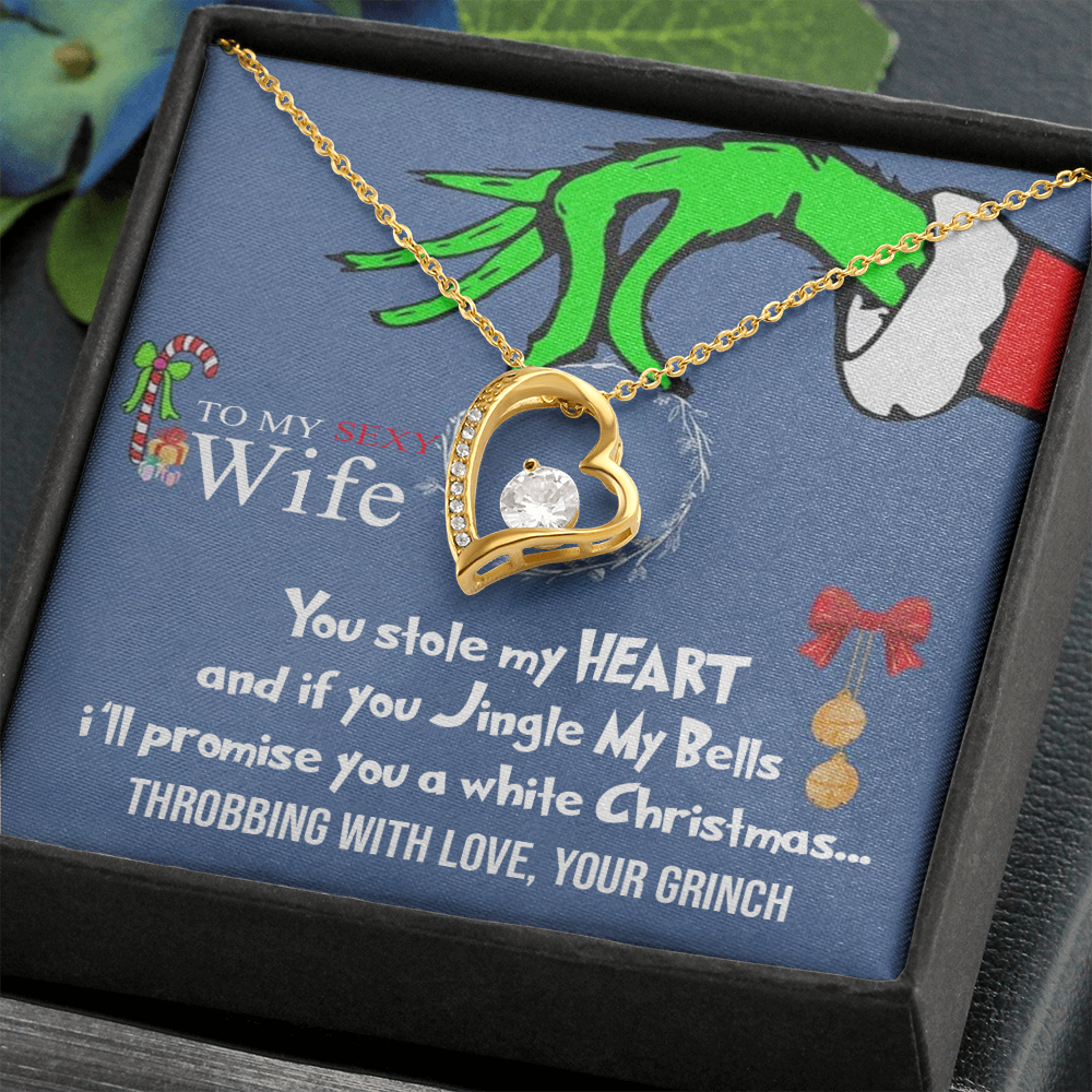 to My Sexy Wife Necklace, Funny Grinch Stole My Heart Christmas Card, Love Necklace Gifts, Christmas Necklace for Wife