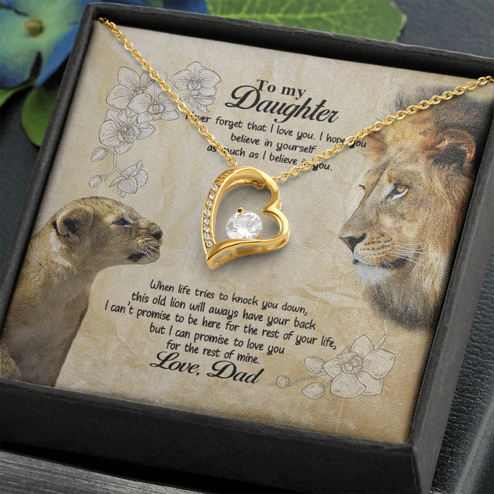 Lion from Dad to My Daughter Never Forget That I Love You Forever Love Heart Pendant Necklace, Gift for Daughter from Dad, Meaningful Gifts, Thoughtful Gifts for Daughter