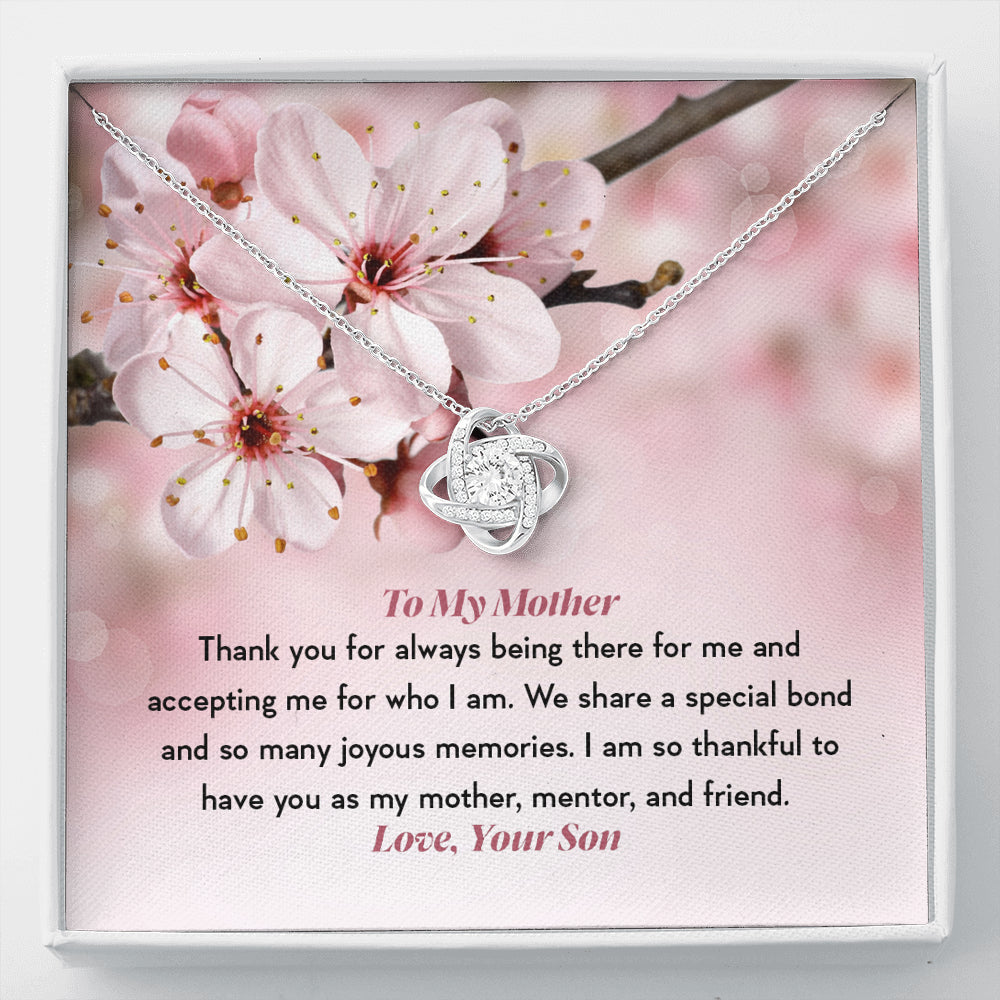 KORAFINA Customized Mom Necklace Gift to Mom from Son to My Mother Thank You Knot Necklace Gift Necklace with Message Card On Birthday, Christmas