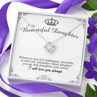 Thumbnail for to my beautiful daughter necklace, remember whose daughter you are and straighten your crown the love knot necklace