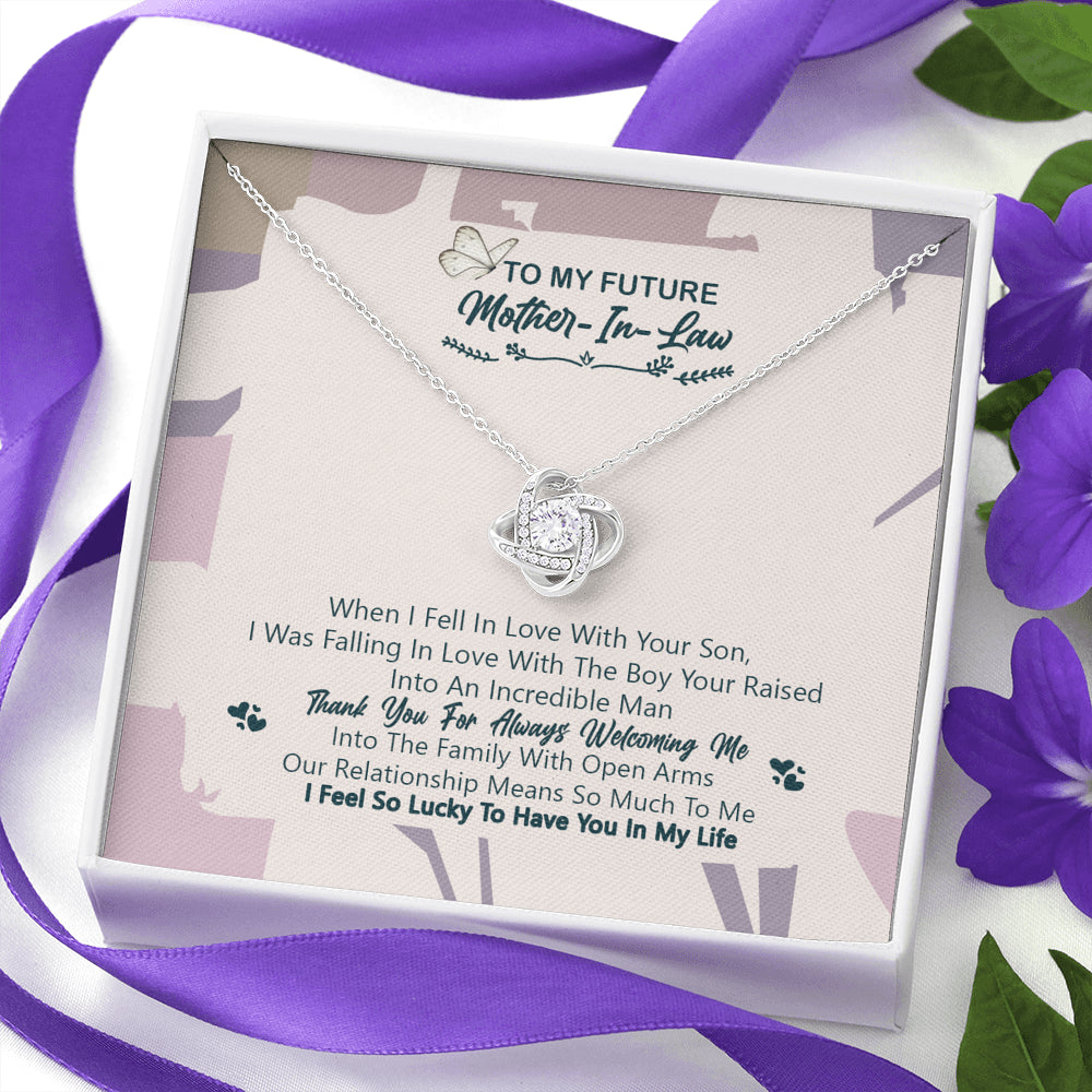 iWow Inspirational to My Future Mother in Law, Thank You for Welcoming Me Love Knot Necklace, Mother Daughter Gift Mother's Day On Birthday, Christmas
