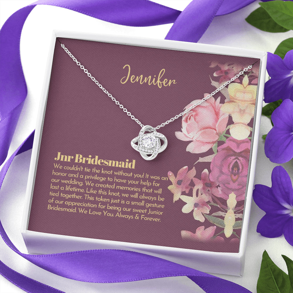 Personalized Junior Bridesmaid Gift, Petal Patrol, Junior Bridesmaid Thank You Gift, Flower Girl, Junior Maid of Honor Love Knot Necklace (LKJ8) On Xmas, Birthday