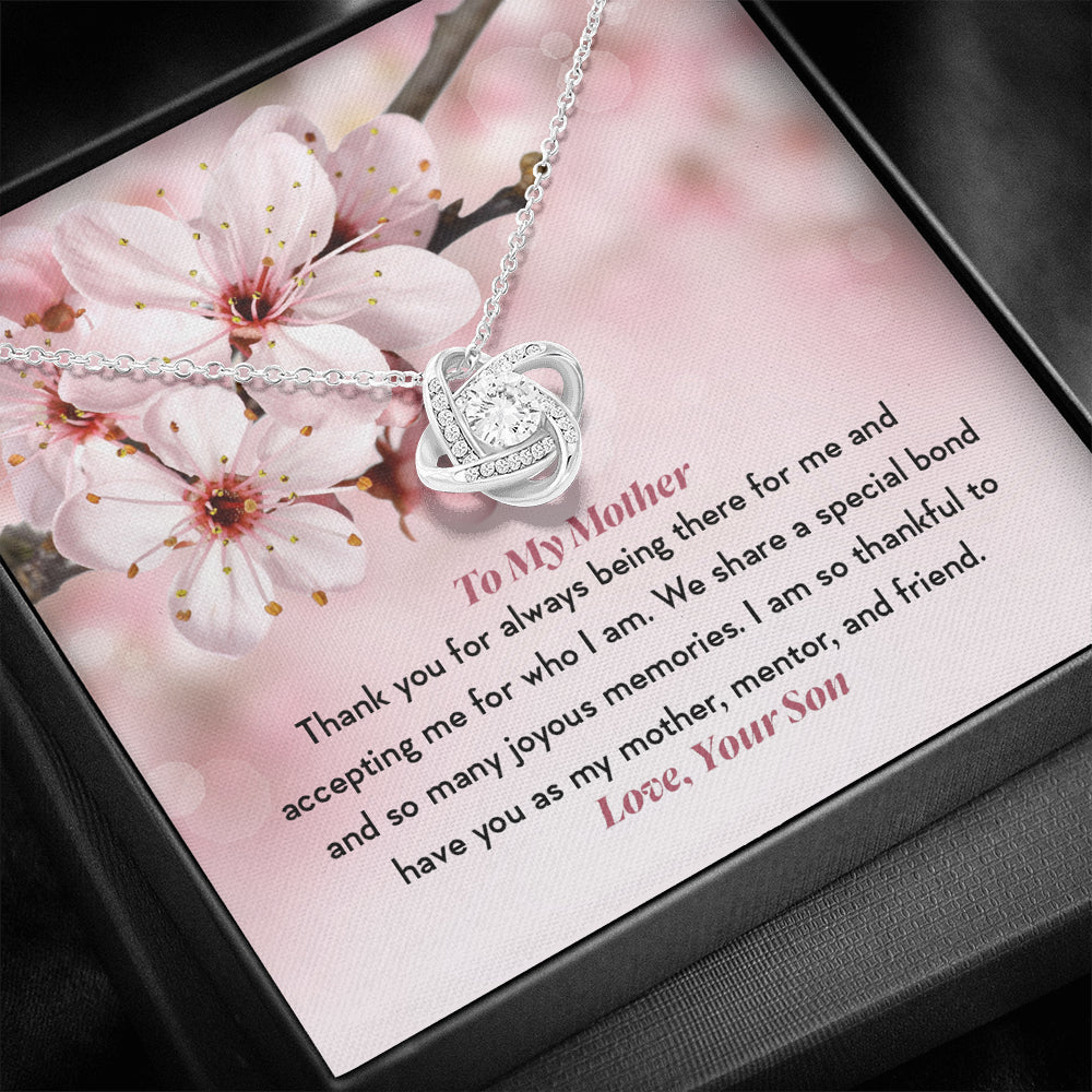 KORAFINA Customized Mom Necklace Gift to Mom from Son to My Mother Thank You Knot Necklace Gift Necklace with Message Card On Birthday, Christmas