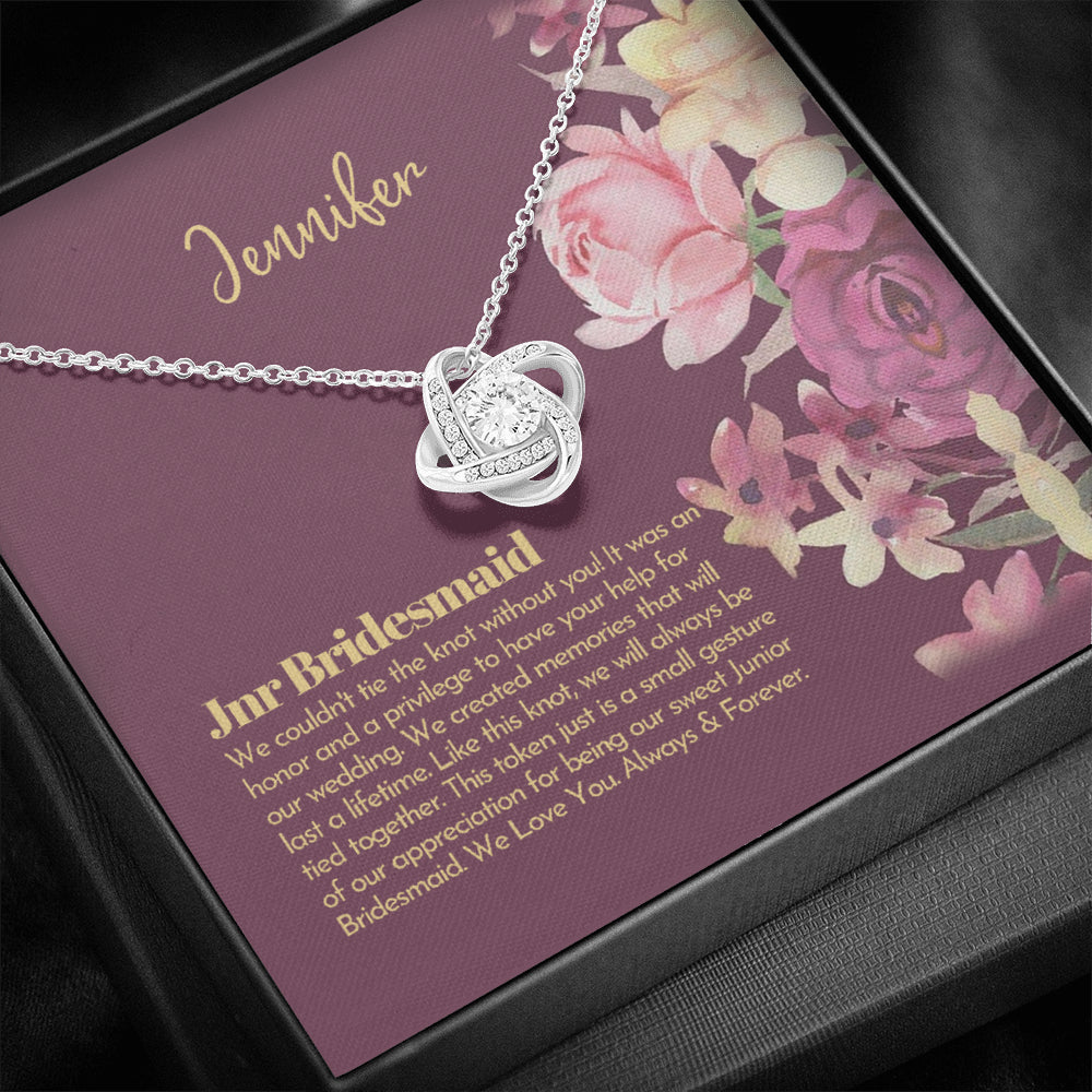 Personalized Junior Bridesmaid Gift, Petal Patrol, Junior Bridesmaid Thank You Gift, Flower Girl, Junior Maid of Honor Love Knot Necklace (LKJ8) On Xmas, Birthday