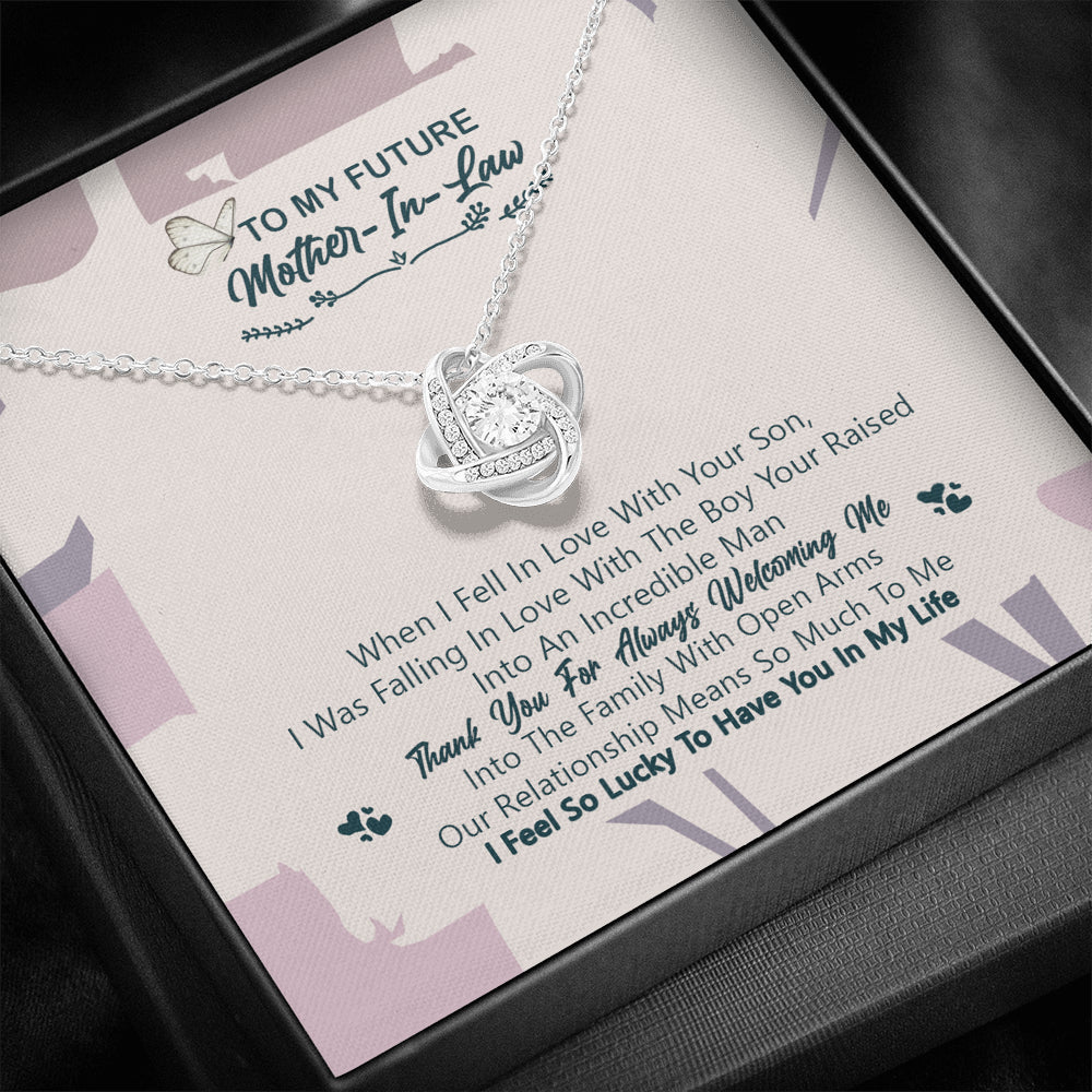 iWow Inspirational to My Future Mother in Law, Thank You for Welcoming Me Love Knot Necklace, Mother Daughter Gift Mother's Day On Birthday, Christmas