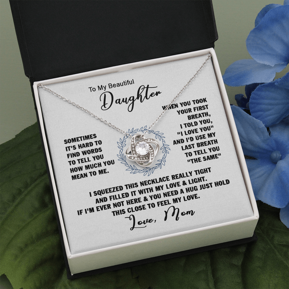 To My Beautiful Daughter Love Knot Necklace, Gift For Daughter From Mom