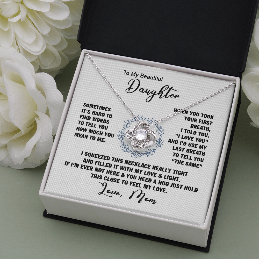 To My Beautiful Daughter Love Knot Necklace, Gift For Daughter From Mom