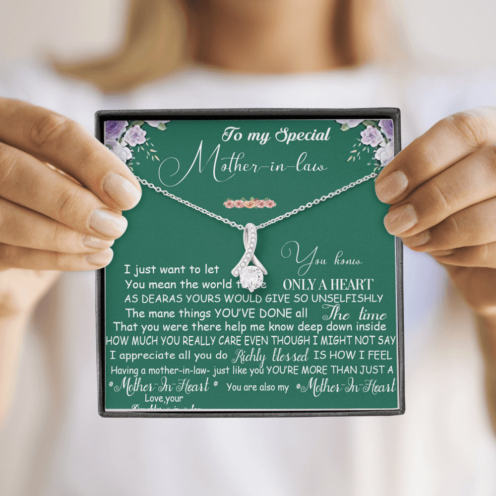 iWow Inspirational Alluring Beauty Necklace - to My Mother in Law, You Mean The World Necklace - Birthday Gift for Mother in Law with Box Message Card On Birthday, Christmas