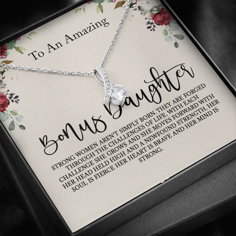 to my bonus daughter necklace, storng women aren't simply born alluring beauty necklace, gifts for my bonus daughter