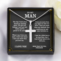 Thumbnail for to My Man Husband Boyfriend Soulmate Proud, Cross Necklaces for Men Boys Kids, Stainless Steel Silver Cross Chain Necklace, Custom Jewelry, Last Minutes Gift Ideas for Him