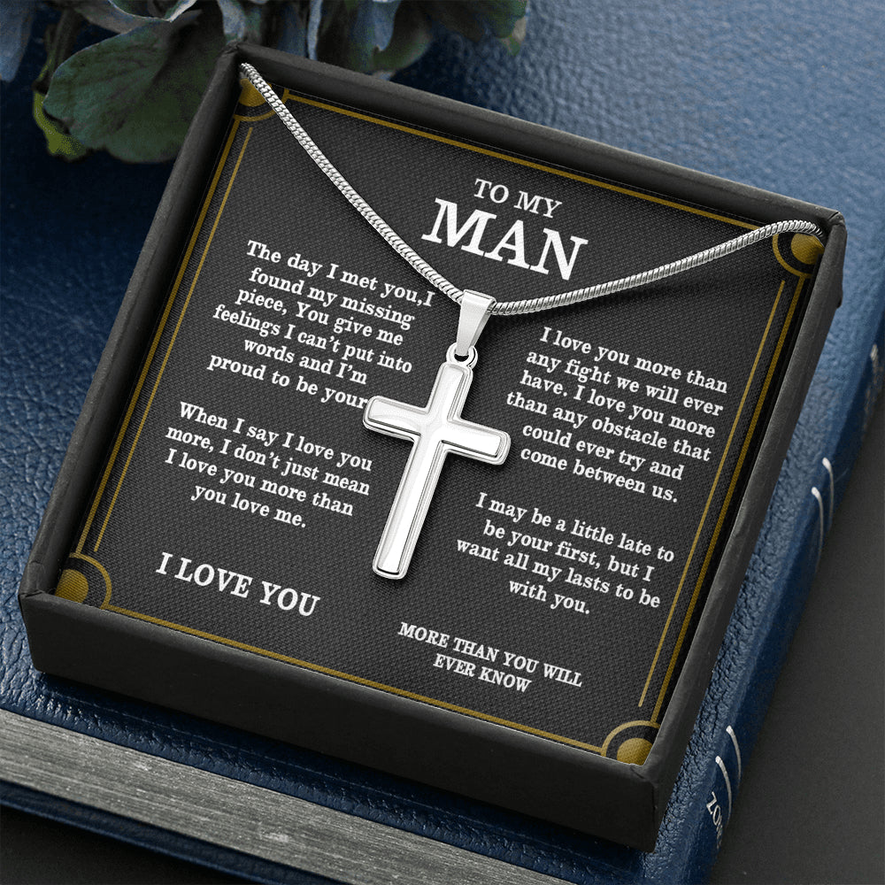 to My Man Husband Boyfriend Soulmate Proud, Cross Necklaces for Men Boys Kids, Stainless Steel Silver Cross Chain Necklace, Custom Jewelry, Last Minutes Gift Ideas for Him