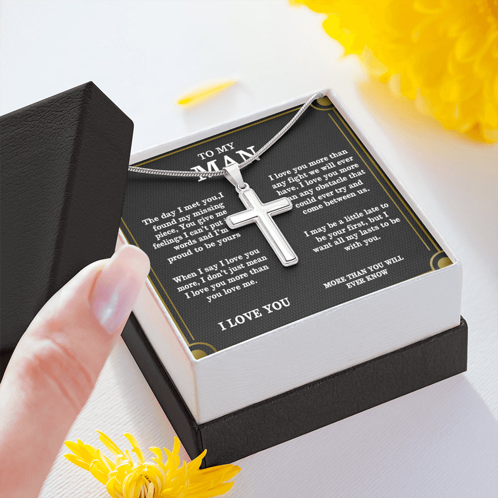 to My Man Husband Boyfriend Soulmate Proud, Cross Necklaces for Men Boys Kids, Stainless Steel Silver Cross Chain Necklace, Custom Jewelry, Last Minutes Gift Ideas for Him