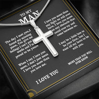 Thumbnail for to My Man Husband Boyfriend Soulmate Proud, Cross Necklaces for Men Boys Kids, Stainless Steel Silver Cross Chain Necklace, Custom Jewelry, Last Minutes Gift Ideas for Him