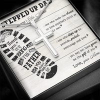Thumbnail for personalized to my stepped up dad necklace, thank you for being the father you didn't have to be (white wood) Stainless Steel Cross Necklace