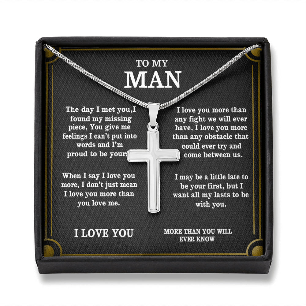 to My Man Husband Boyfriend Soulmate Proud, Cross Necklaces for Men Boys Kids, Stainless Steel Silver Cross Chain Necklace, Custom Jewelry, Last Minutes Gift Ideas for Him