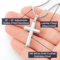 Thumbnail for personalized to my stepped up dad necklace, thank you for being the father you didn't have to be (white wood) Stainless Steel Cross Necklace