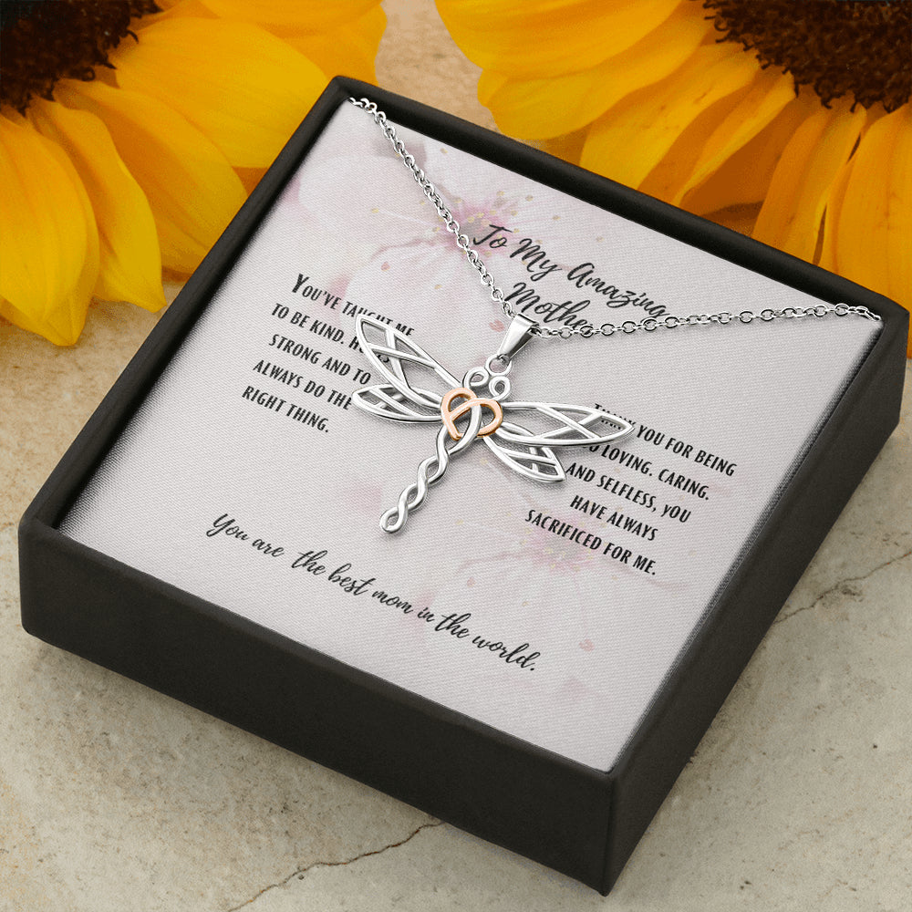 Meaningful Quote Mom Necklace - Necklace for Mom - to My Amazing Mother Pink - Mom Stunning Dragonfly Necklace On Christmas, Birthday