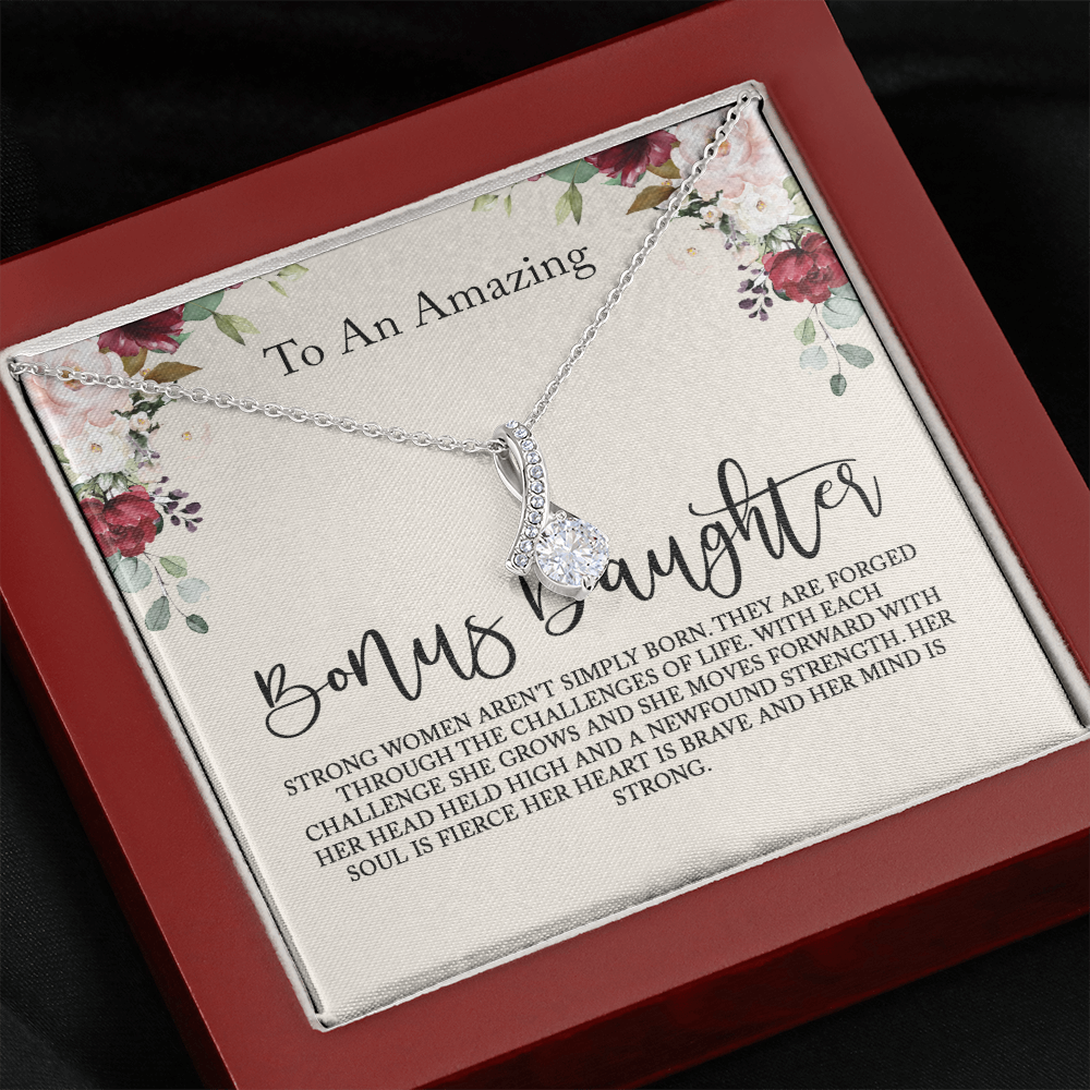 to my bonus daughter necklace, storng women aren't simply born alluring beauty necklace, gifts for my bonus daughter