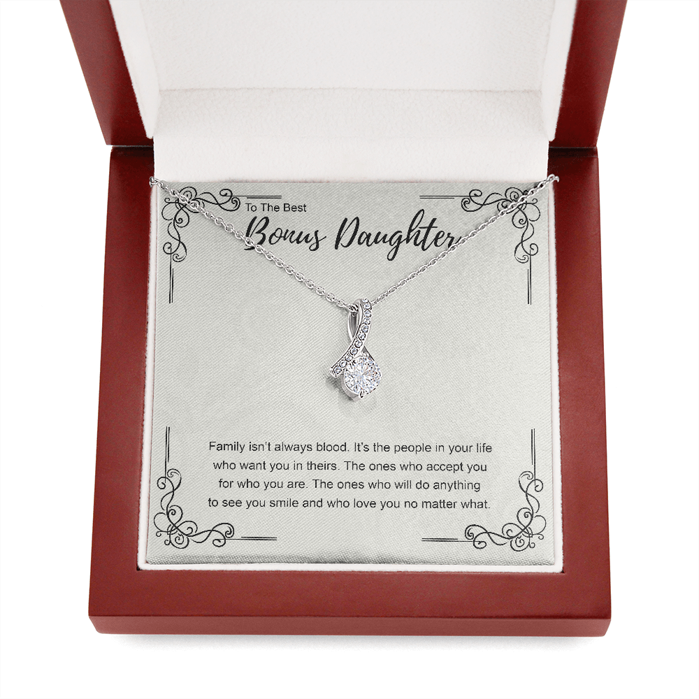 to the best bonus daughter necklace, family isn't always blood ALLURING BEAUTY necklace, gift to my bonus daughter