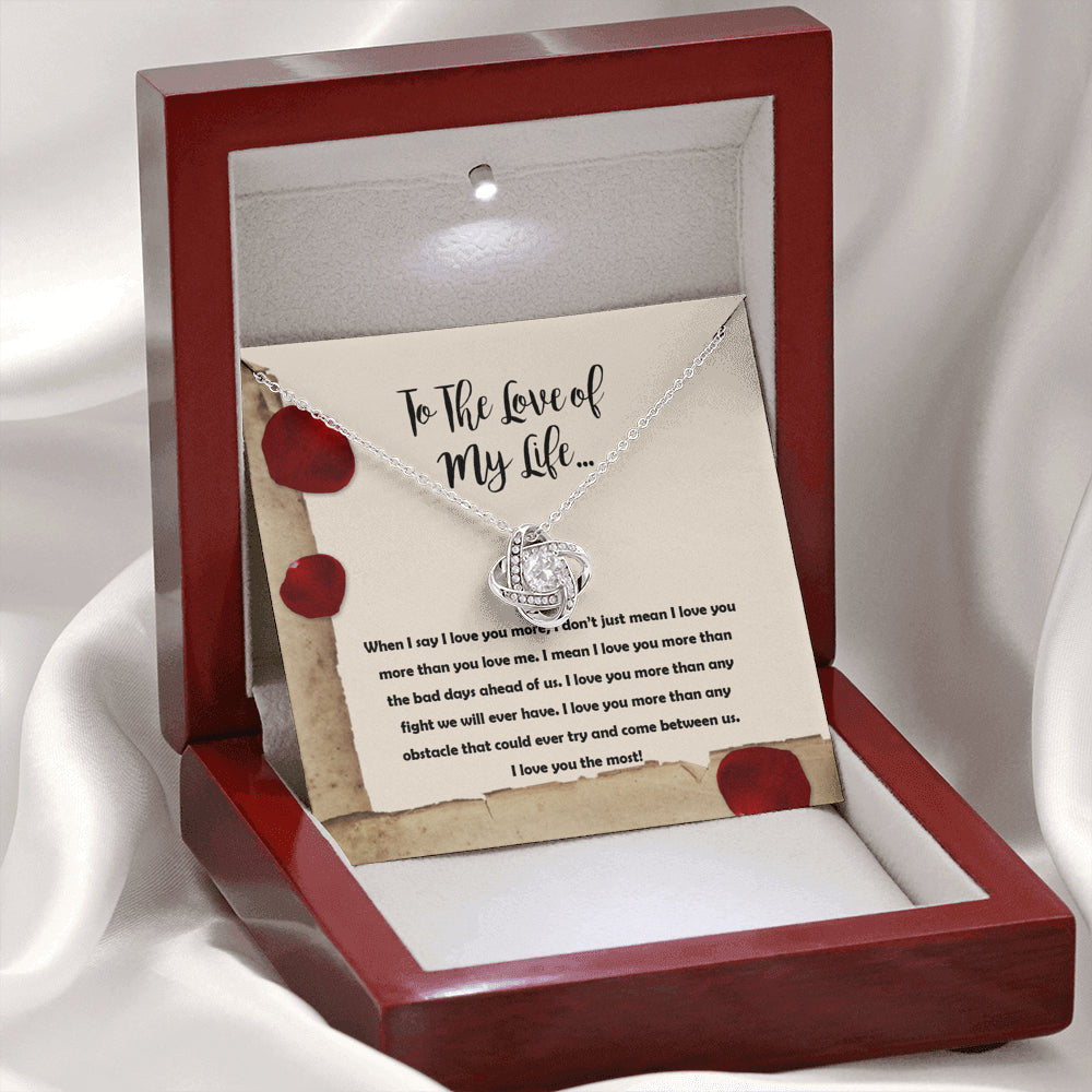 On Cloud Nine Gifts To The Love of My Life Love Note Love Knot Necklace with Message Card and Gift Box Included. Surprise Gift for Wife Fiance Couple Love of Life or Girlfriend Birthday. Jewelry Necklace Pendant for Women