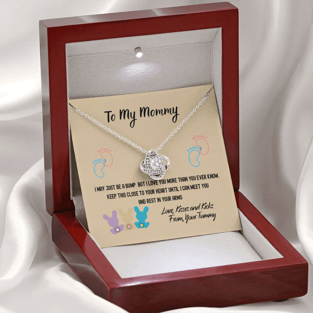 Mother's Day Gift, Gifts To My Mommy Bunnies Love Knot Necklace, Love Kisses And Kicks From Your Tummy