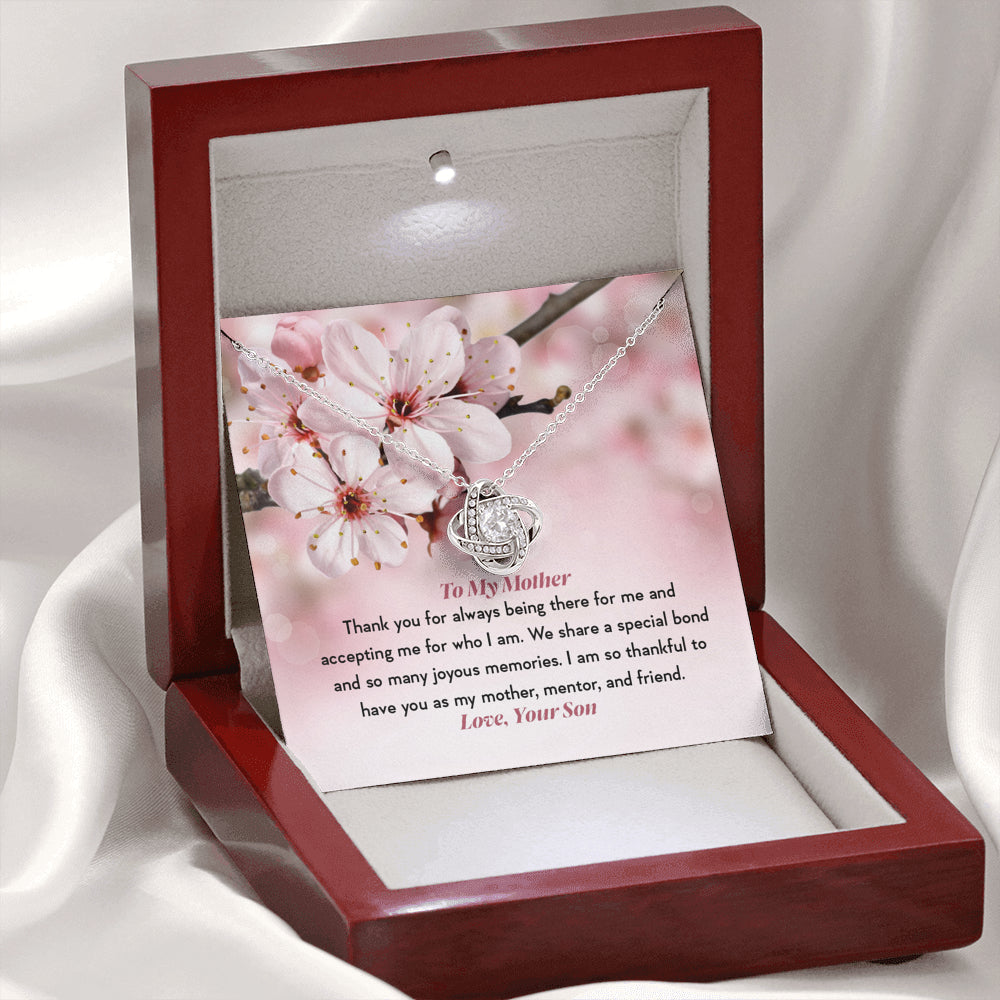 KORAFINA Customized Mom Necklace Gift to Mom from Son to My Mother Thank You Knot Necklace Gift Necklace with Message Card On Birthday, Christmas