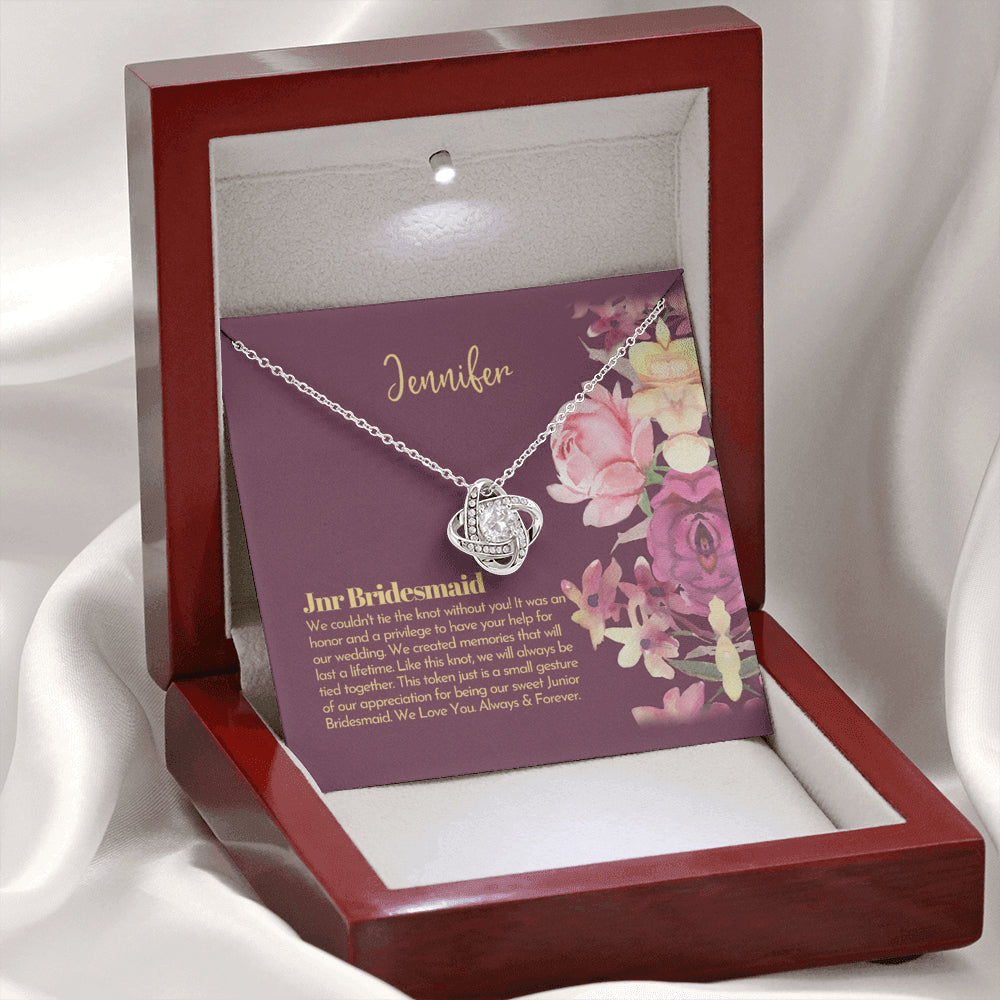 Personalized Junior Bridesmaid Gift, Petal Patrol, Junior Bridesmaid Thank You Gift, Flower Girl, Junior Maid of Honor Love Knot Necklace (LKJ8) On Xmas, Birthday