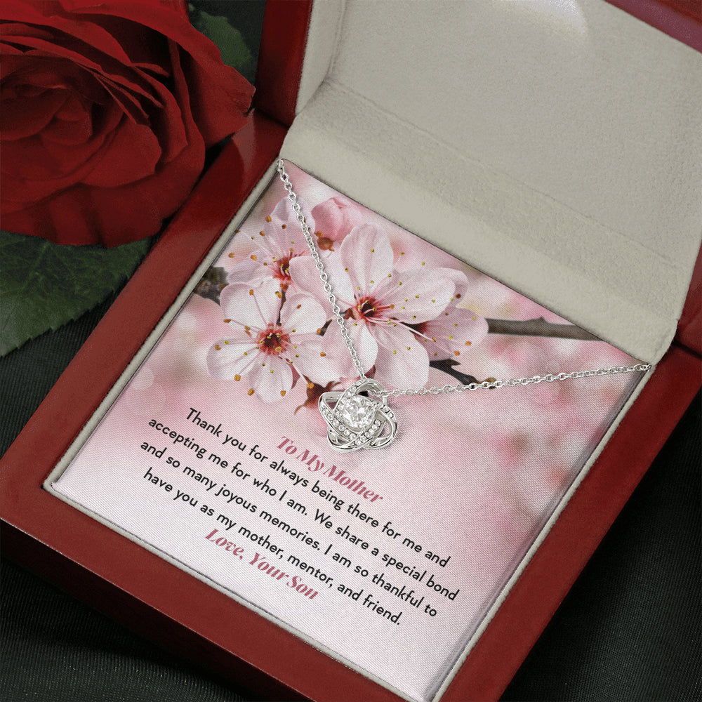 KORAFINA Customized Mom Necklace Gift to Mom from Son to My Mother Thank You Knot Necklace Gift Necklace with Message Card On Birthday, Christmas