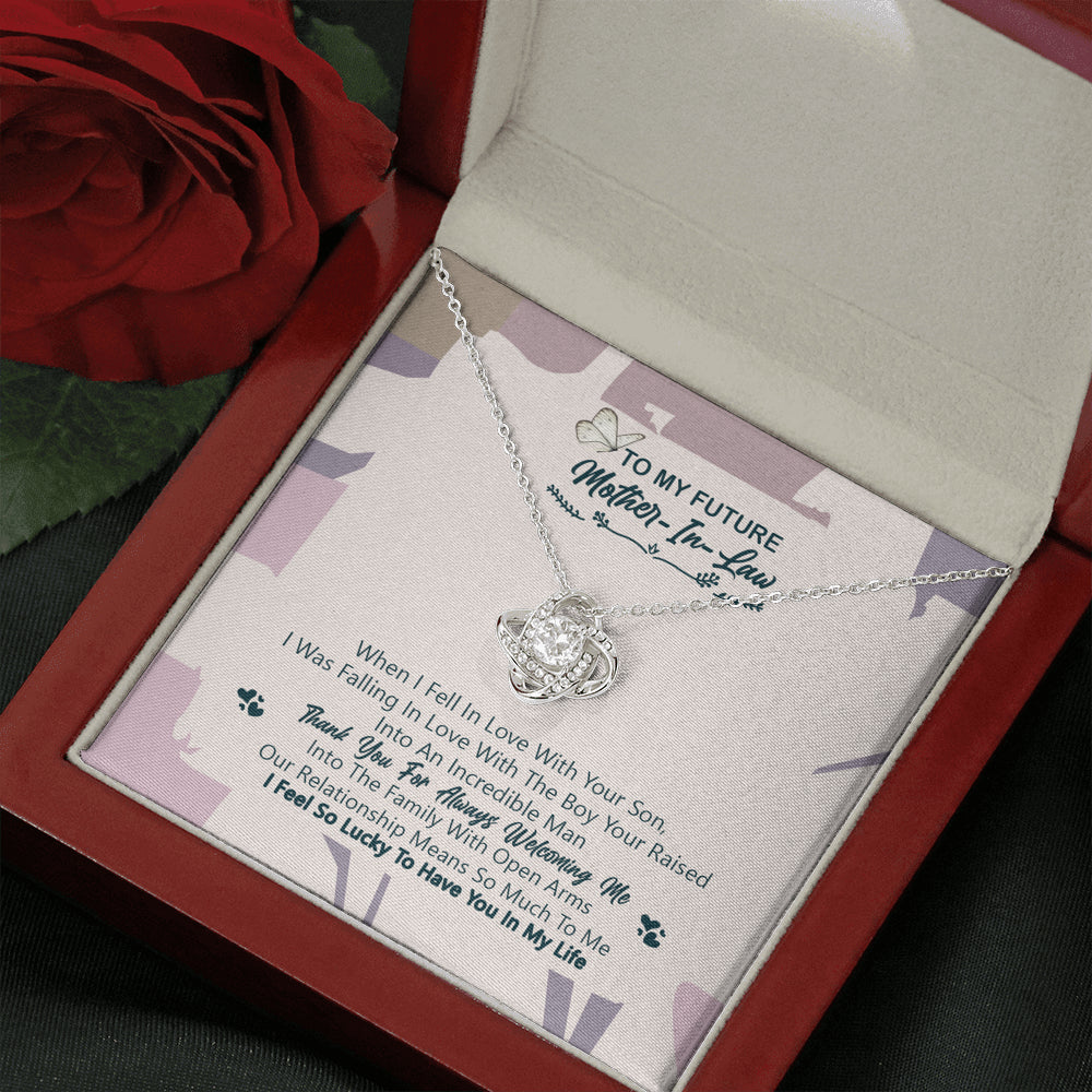 iWow Inspirational to My Future Mother in Law, Thank You for Welcoming Me Love Knot Necklace, Mother Daughter Gift Mother's Day On Birthday, Christmas