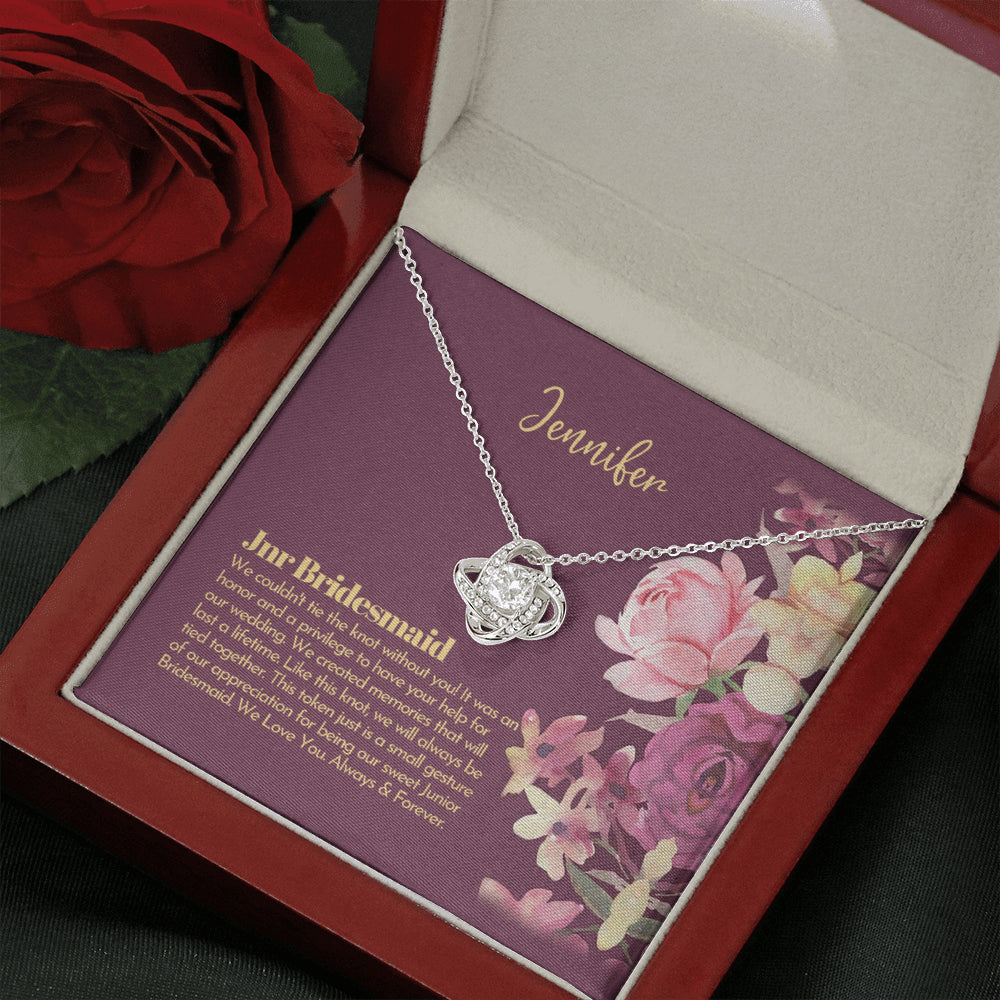 Personalized Junior Bridesmaid Gift, Petal Patrol, Junior Bridesmaid Thank You Gift, Flower Girl, Junior Maid of Honor Love Knot Necklace (LKJ8) On Xmas, Birthday