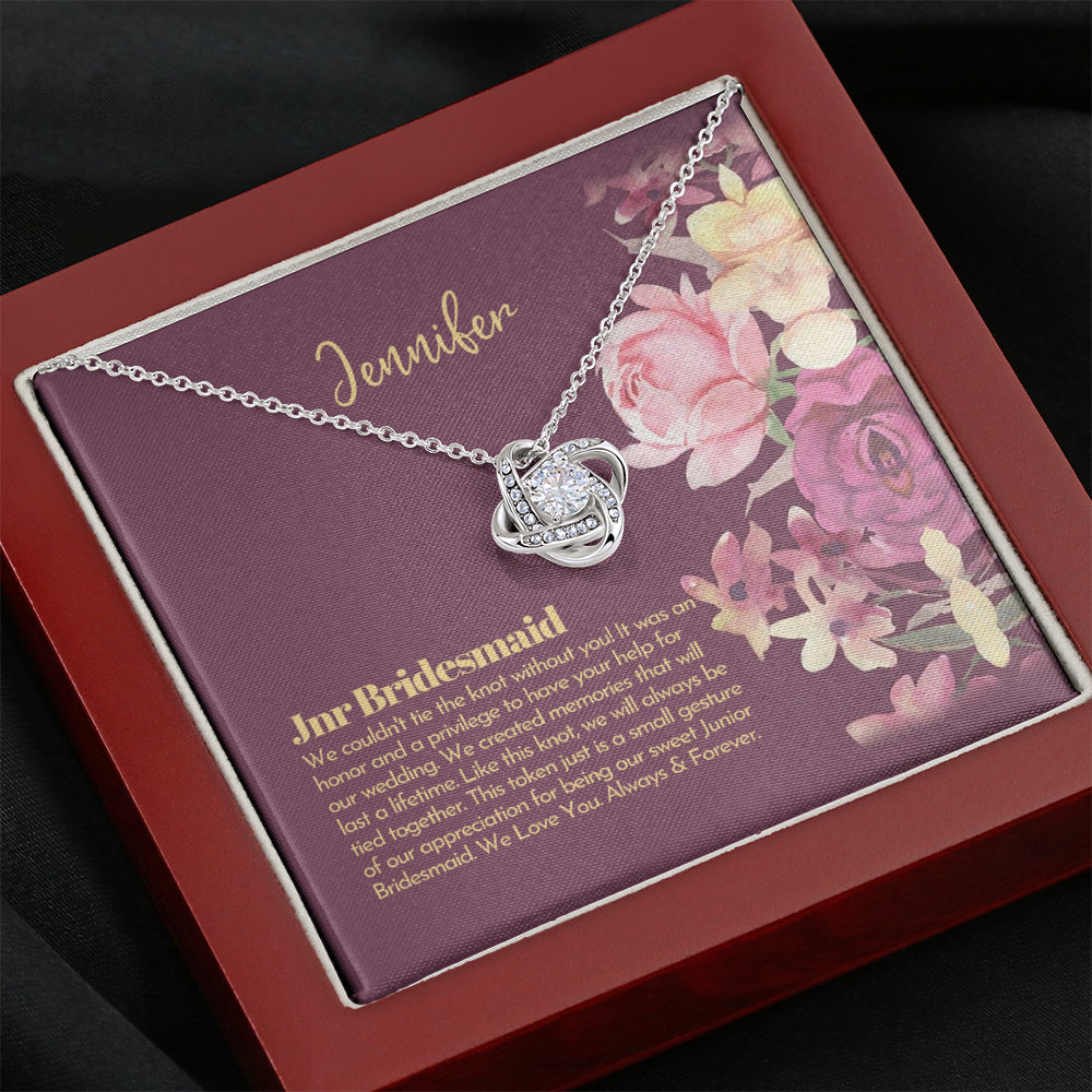 Personalized Junior Bridesmaid Gift, Petal Patrol, Junior Bridesmaid Thank You Gift, Flower Girl, Junior Maid of Honor Love Knot Necklace (LKJ8) On Xmas, Birthday