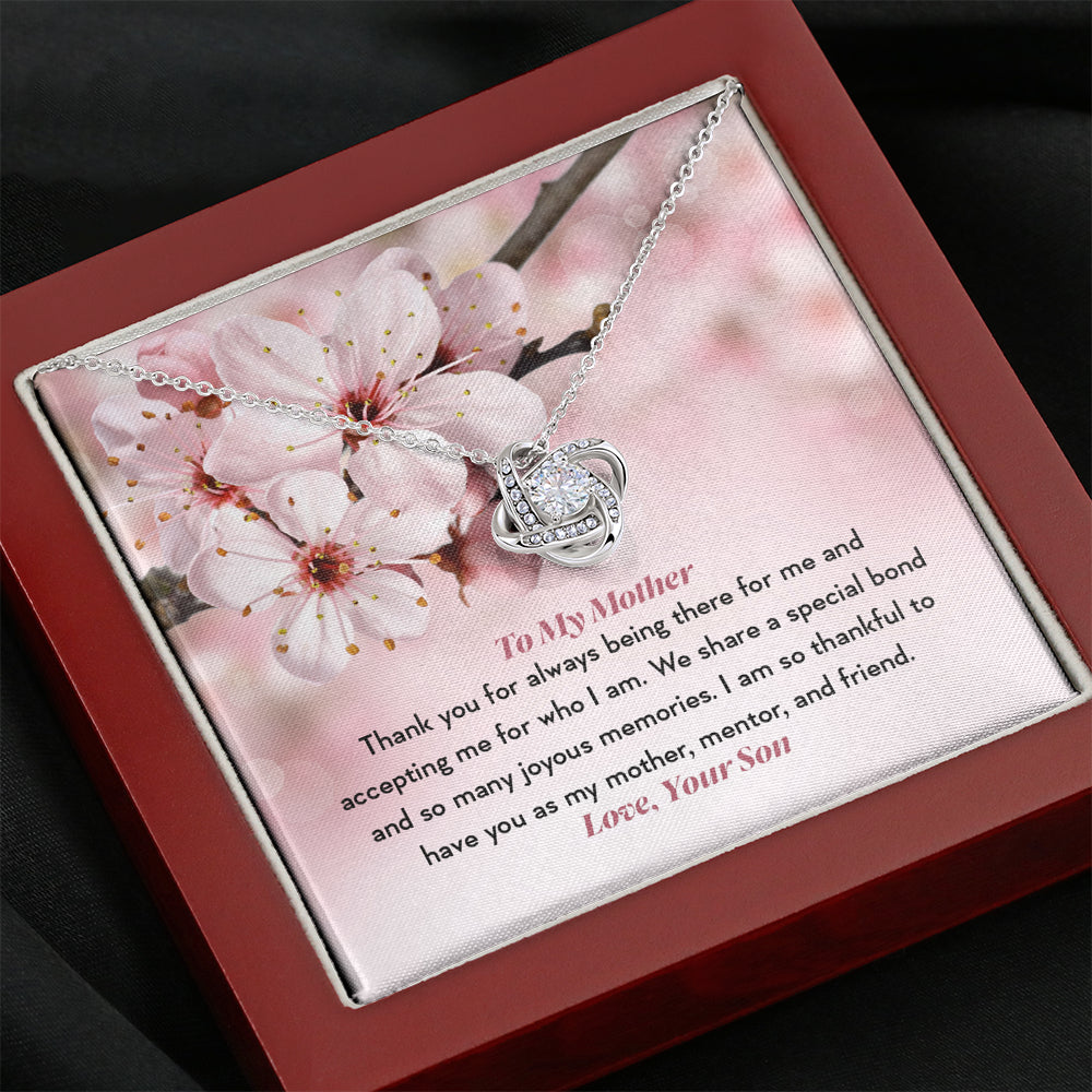KORAFINA Customized Mom Necklace Gift to Mom from Son to My Mother Thank You Knot Necklace Gift Necklace with Message Card On Birthday, Christmas