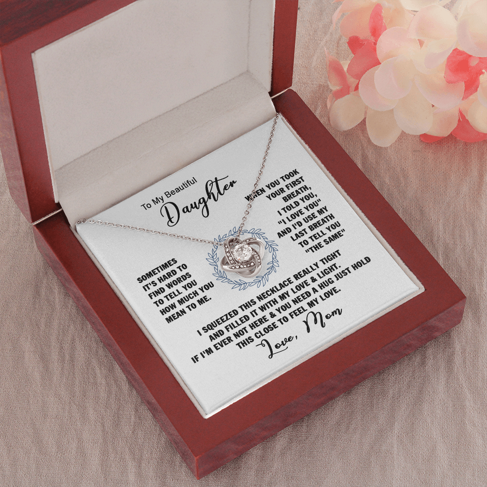 To My Beautiful Daughter Love Knot Necklace, Gift For Daughter From Mom